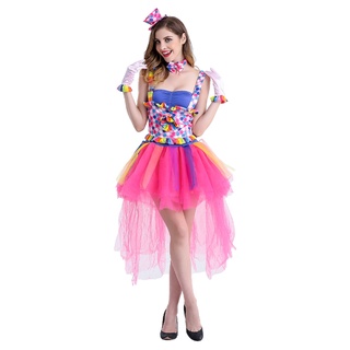 Real shot clown queen costume Halloween new party womens clothing beautiful colorful Pengpeng skirt clown costume quality assurance LR6X