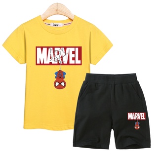 ชุดเสื้อยืด กางเกงขาสั้น ผ้าฝ้าย ลาย Marvel Spiderman สําหรับเด็กผู้ชาย และเด็กผู้หญิง 2022 2 ชิ้น