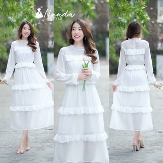 hbstation.shop เสื้อผ้าแฟชั่น Maxi Dress สีขาว พร้อมส่ง