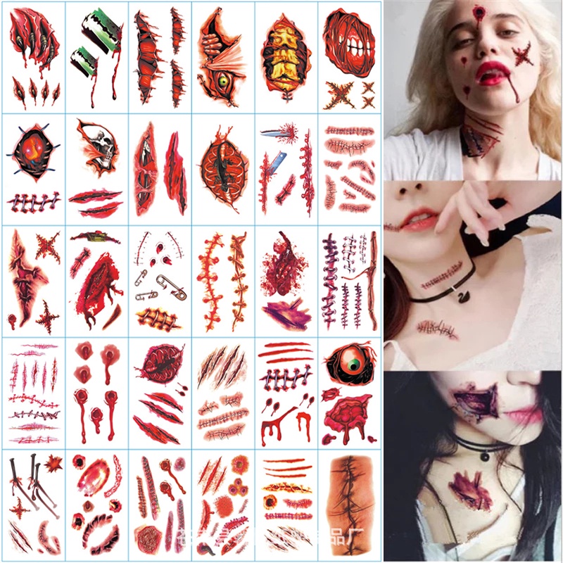 สติกเกอร์รอยสักชั่วคราว ลายรอยแผลเป็น สไตล์ฮาโลวีน DIY