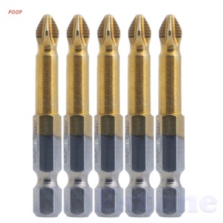 Poop ดอกไขควงไทเทเนียมเคลือบ 1/4 "Hex Shank Ph2 50 มม. 5 ชิ้น