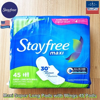 Stayfree™ Maxi Super Long Pads with Wings 45 Pads สเตย์ฟรี ผ้าอนามัย แบบมีปีก สำหรับวันมามาก Absorbency