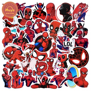 Muya สติกเกอร์ไวนิล ลายการ์ตูน Spider Man Deadpool กันน้ํา สําหรับติดตกแต่งแล็ปท็อป 50 ชิ้น