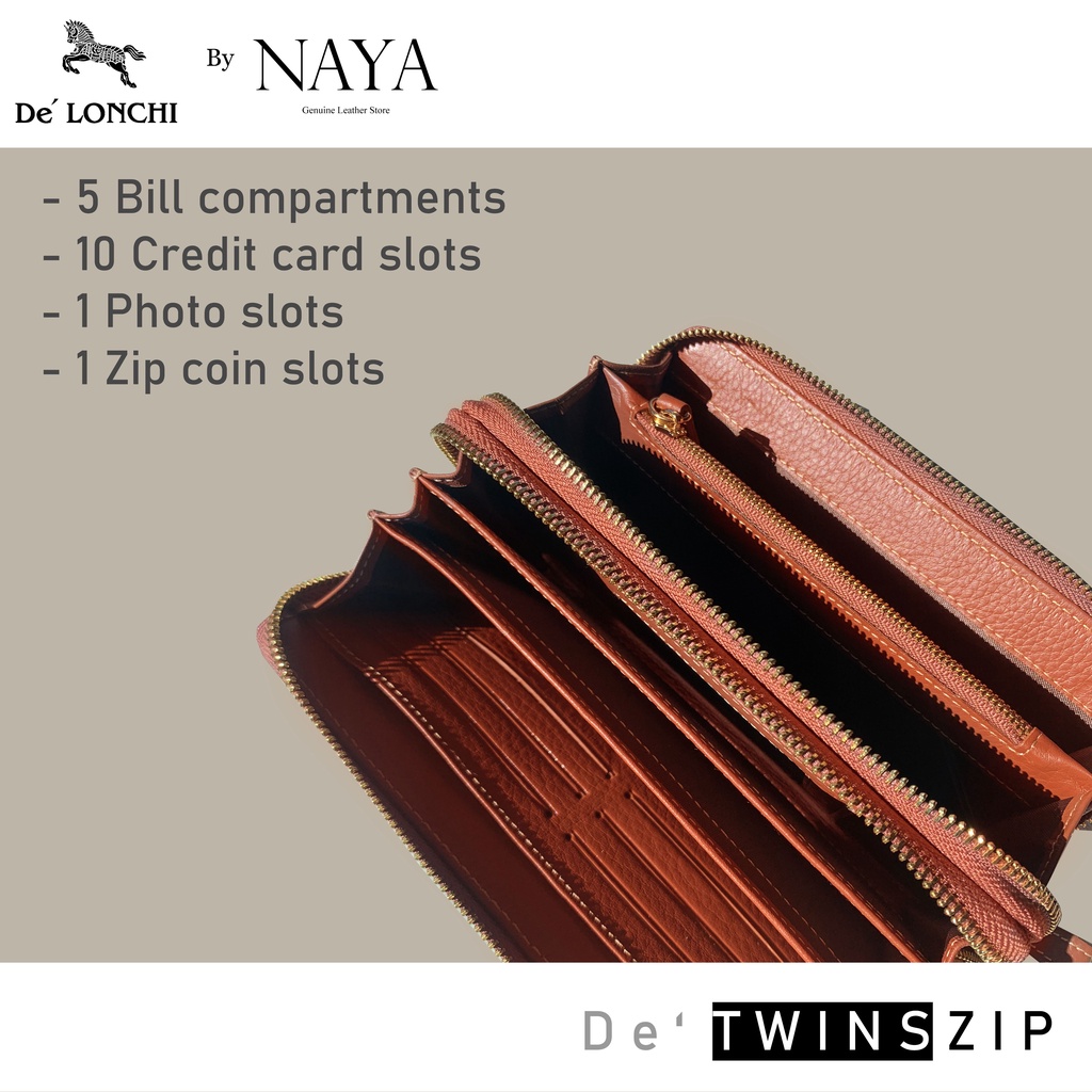 กระเป๋าสตางค์หนังวัวแท้ ซิบรอบคู่ รุ่น De'Twinszip lock Collection by NAYA หนังดรัมดราย หนังนุ่ม ทนทาน ซิบลื่นมาก - รูปที่ 2