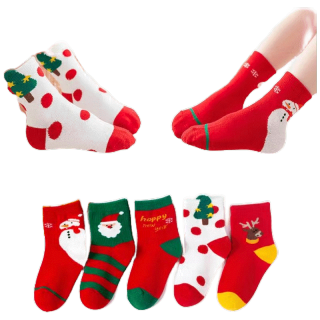 YA ZHOU LONG ถุงน่องคริสต์มาสสำหรับเด็กถุงเท้าเด็กหญิงออกแบบการ์ตูนน่ารักให้อบอุ่น การออกแบบแฟชั่น (ถุงเท้า 5 คู่)