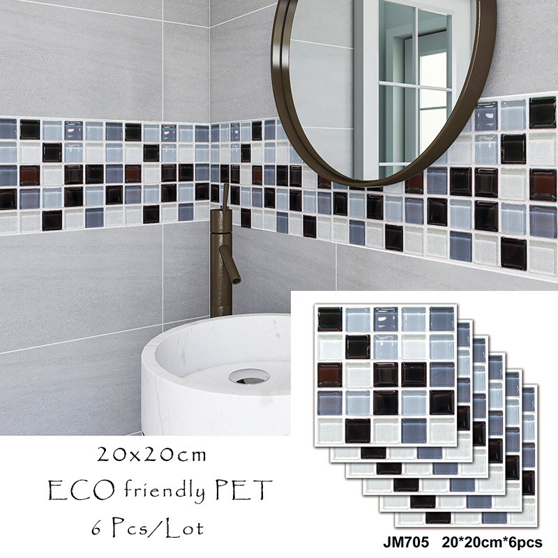 6 ชิ้น 20x20 ซม.Self-กาวแบนหินอ่อนสติ๊กเกอร์ติดผนังห้องน้ําห้องครัวน้ํามันหลักฐานกันน้ําโมเสคกระเบื้องสติกเกอร์วอลล์เปเปอร์
