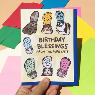 การ์ดวันเกิดน่ารัก การ์ดวันเกิดพร้อมซอง ลายแมว Birthday Blessings From the Pope Cats แบรนด์ Chonky Goods happy birthday