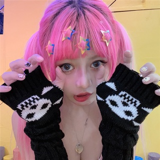 Goth Men Women Anime Cartoon Undertale Skeleton Sans Winter Warm Half Finger Glove Cosplay Accessories Punk Skull Gloves