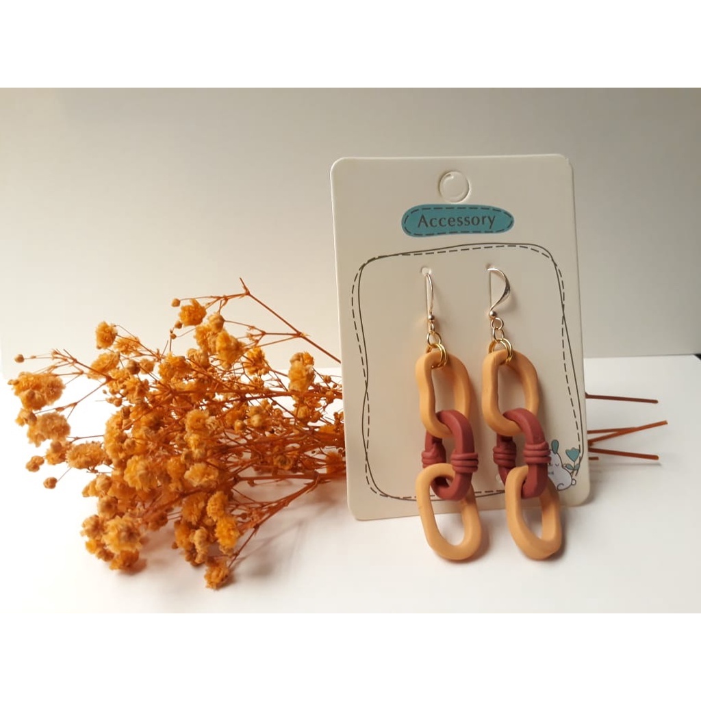 Calla Bliss Handmade/Polymer Clay/Terracotta และ Mustard Yellow Chain/Hook Drop Dangle ต่างหู