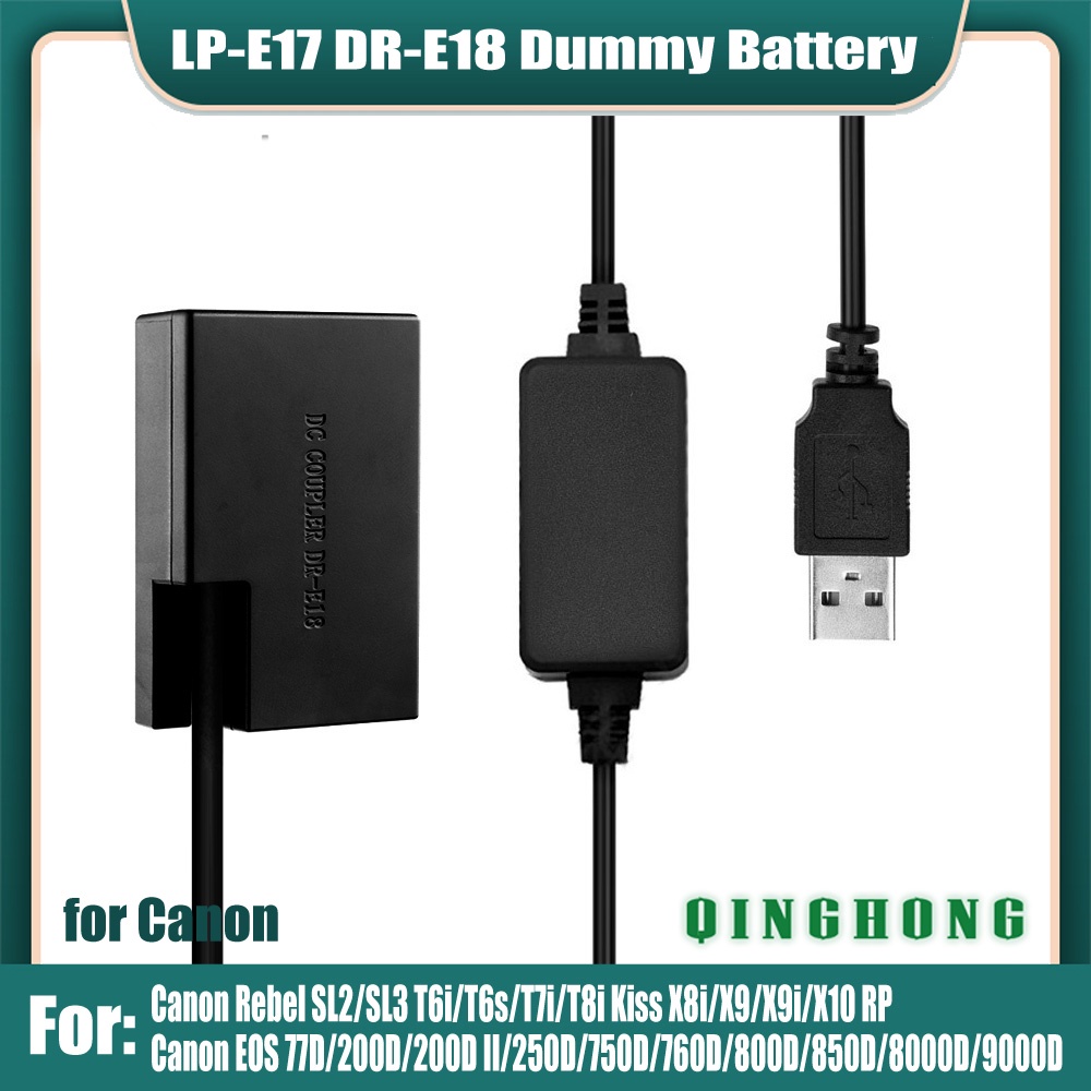 5V USB to LP-E17 LPE17 Dummy แบตเตอรี่ DR-E18 DC Coupler & Power Bank สาย USB สําหรับ Canon EOS 200D