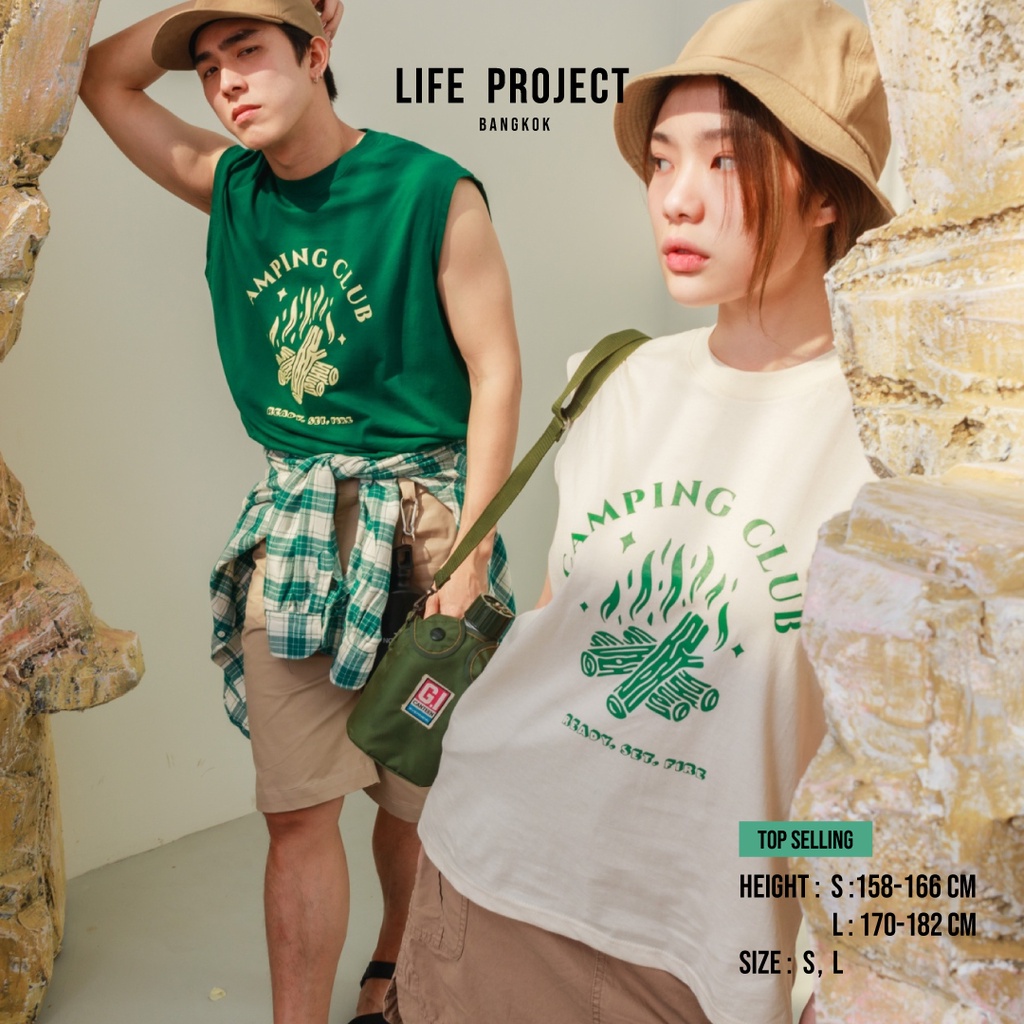[LIFEPROJECTBKK] CAMPING Sleeveless Freesize - เสื้อยืดคอกลมแขนกุดผ้าคอตตอนแท้100%