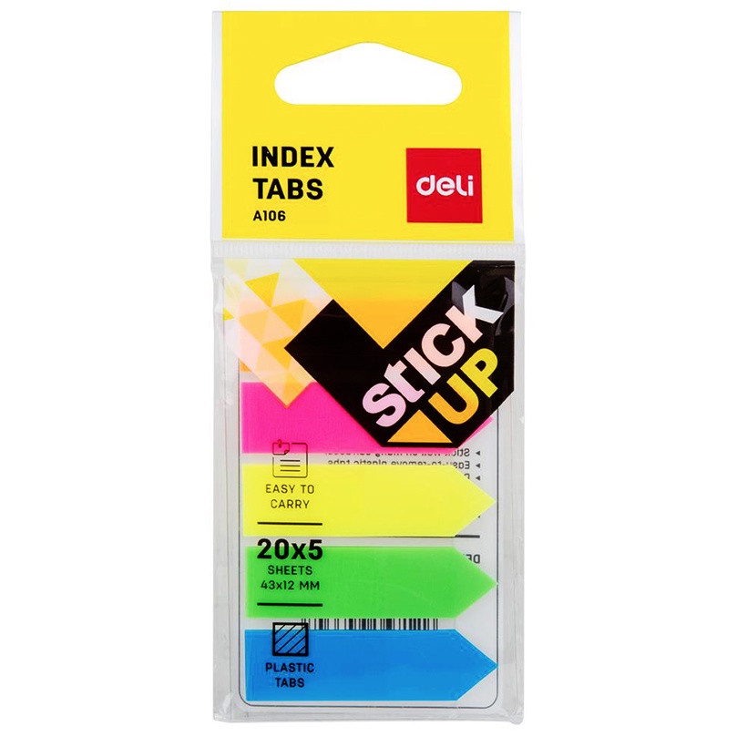 Deli Index Tabs เทปอินเด็กซ์ เนื้อพลาสติก (100 แผ่น คละสี) A106