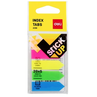 Deli Index Tabs เทปอินเด็กซ์ เนื้อพลาสติก (100 แผ่น คละสี) A106