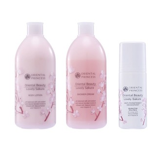 Oriental Princess แพ็ค 3 ชิ้น Oriental Beauty Lovely Sakura Shower Cream 400 ml.&amp; Body Lotion 400ml.&amp; Deodorant 70ml.