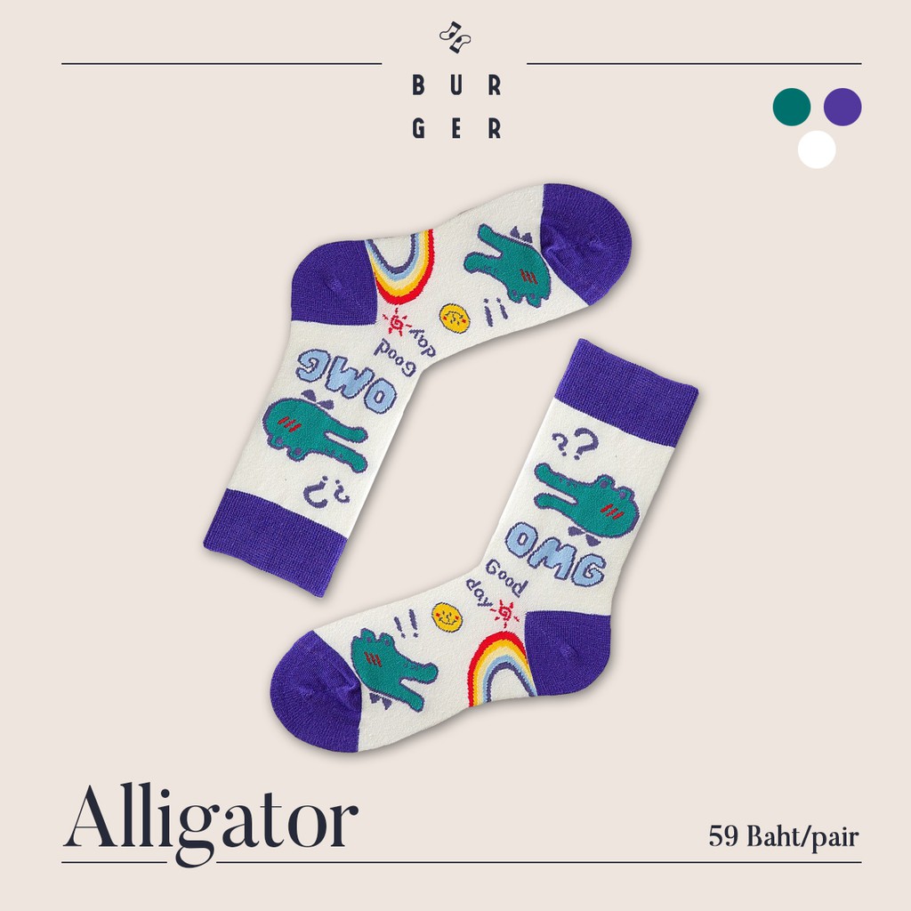 Alligator ถุงเท้าแฟชั่น ลายจระเข้สุดน่ารัก สายคิ้วท์ ครึ่งแข้ง ราคาถูก คุณภาพดี