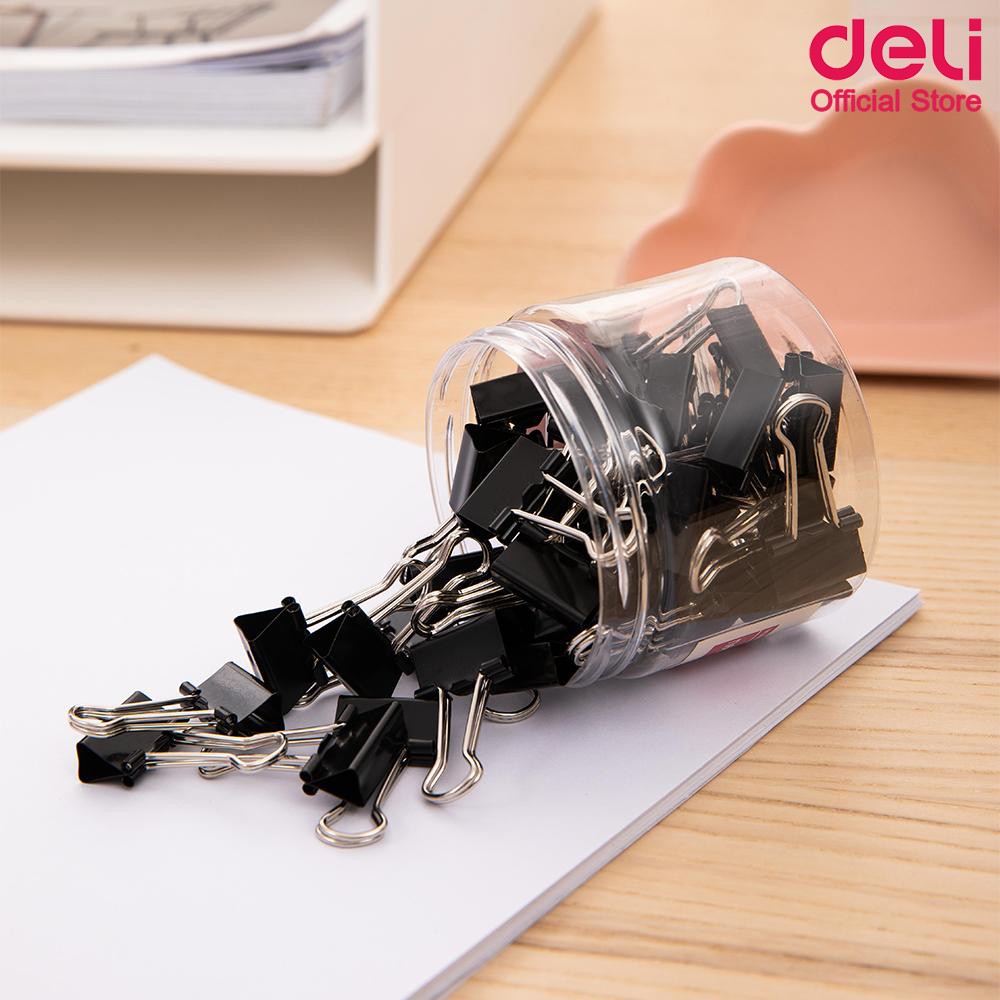 คลิปหนีบกระดาษ Deli คลิปดำหนีบกระดาษ คลิปดำ คลิปเล็กหนีบกระดาษ อุปกรณ์สำนักงาน สำนักงาน ขนาด 15mm บรรจุ 60 ชิ้น/กระปุก