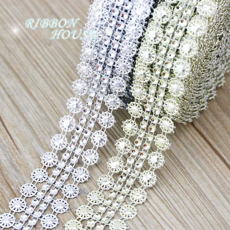 เครื่องประดับลายดอกไม้สีทองและเงิน(5 หลา / ชุด)