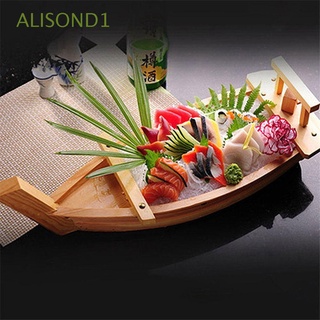 Alisond1 ไม้ไผ่ เรือซูชิ บนโต๊ะอาหาร ถาดซูชิ ซาชิมิ คละแบบ จานเย็น เครื่องมือซูชิ ปฏิบัติ แฮนด์เมด ร้านอาหาร บ้าน อาหารทะเล เครื่องมือ