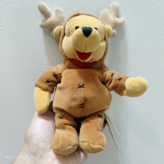 ตุ๊กตา หมีพูห์ ชุดกวางเรนเดียร์ Reindeer #8นิ้ว #Pooh #Bear #ก้นเท้ามือถ่วง #ป้ายห้อย #Disney #Store #Bean #Bag #นั่งได้