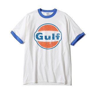 เสื้อยืด คอกลม แขนจั๊ม สีฟ้า GILDAN น้ำมันเครื่อง วินเทจ รถยนต์ มอเตอร์ไซต์ GULF OIL LUBRICANT T SHIRT 001