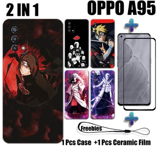 2 IN 1 เคสโทรศัพท์ นารูโตะ พร้อมกระจกนิรภัย สําหรับ OPPO A95 และตัวป้องกันหน้าจอเซรามิค โค้ง