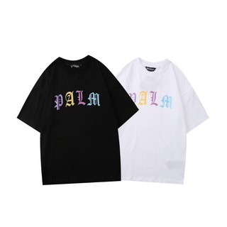 แฟชั่น Palm Angels โลโก้ใหม่พิมพ์ผ้าฝ้ายลำลองแขนสั้นคอกลมเสื้อยืด unisex