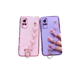 เคส Samsung Galaxy S21 FE S22 Ultra A03s A22 4G A22 5G M51 M31 M21 ซัมซุง Note 20 Ultra Note10 Plus 10+ Note9 Note8 A20 A30 A10 Case เคส TPU อ่อนชุบหรูหราพร้อมสร้อยข้อมือโซ่หัวใจ รักหัวใจ สายคล้องคอน่ารักน่ารักสำหรับผู้หญิง