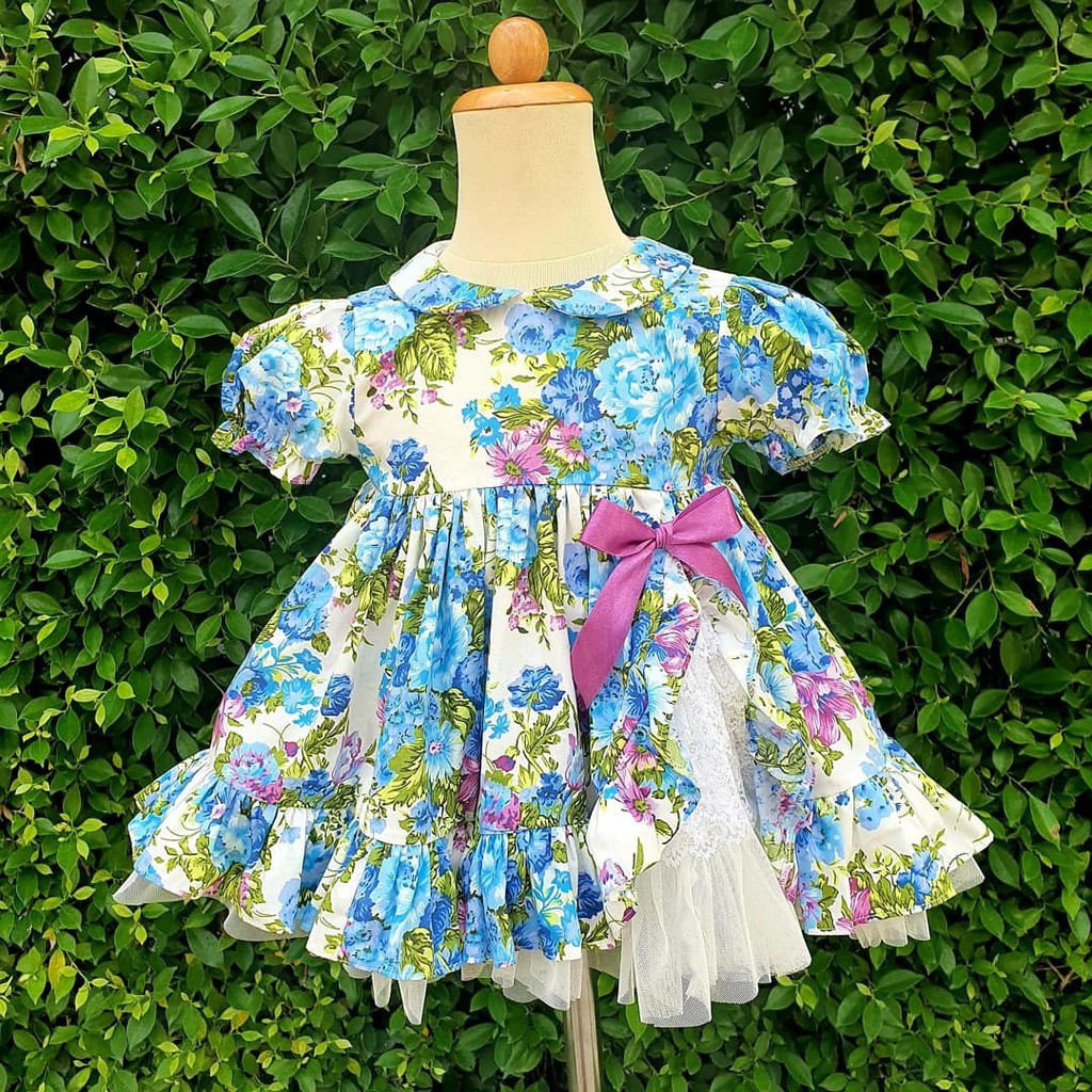 ชุดเด็กวินเทจ  Vintage Dress กระโปรงสีฟ้าลายดอกสวยๆ Kamin&Darin Vintage