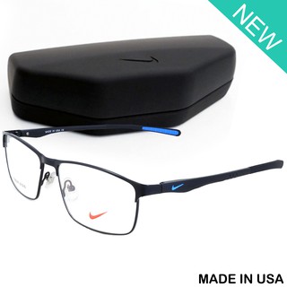 Nike แว่นตา รุ่น 7682 C-1-2 สีดำโลโก้ฟ้า กรอบเต็ม ขาสปริง วัสดุ สแตนเลส สตีล Eyewear Top Glasses Made in USA