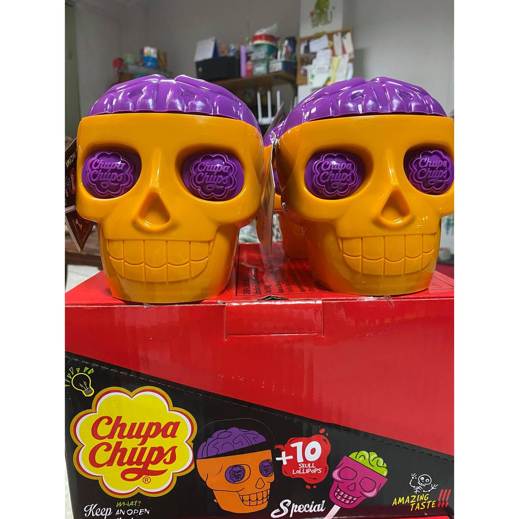 ถังหัวกะโหลก Chupa chups Skull มีลูกอม 10 ไม้