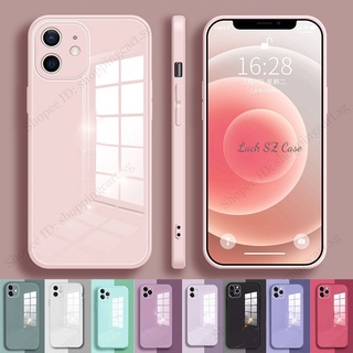 เคสกระจกนิรภัยกันรอย สีพื้นสดใส สําหรับ Iphone 12 Mini 12 11 Pro Max 7 8 Plus