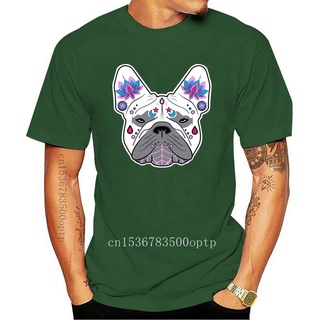 เสื้อยืดผ้าฝ้ายพิมพ์ลายขายดี เสื้อยืดผ้าฝ้าย พิมพ์ลาย French Bulldog Sugar Skull สําหรับผู้ชาย ส่งฟรี officia KJalgp12HB