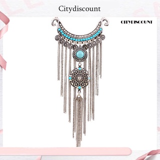 &lt;CITYVN&gt; สร้อยคอโชคเกอร์ จี้พู่ยาว โลหะผสม สไตล์โบฮีเมียน สีเขียวขุ่น สําหรับผู้หญิง