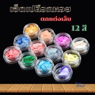 เซ็ตเปลือกหอย ตกแต่งเล็บ 12 สี อุปกรณ์ทำเล็บ