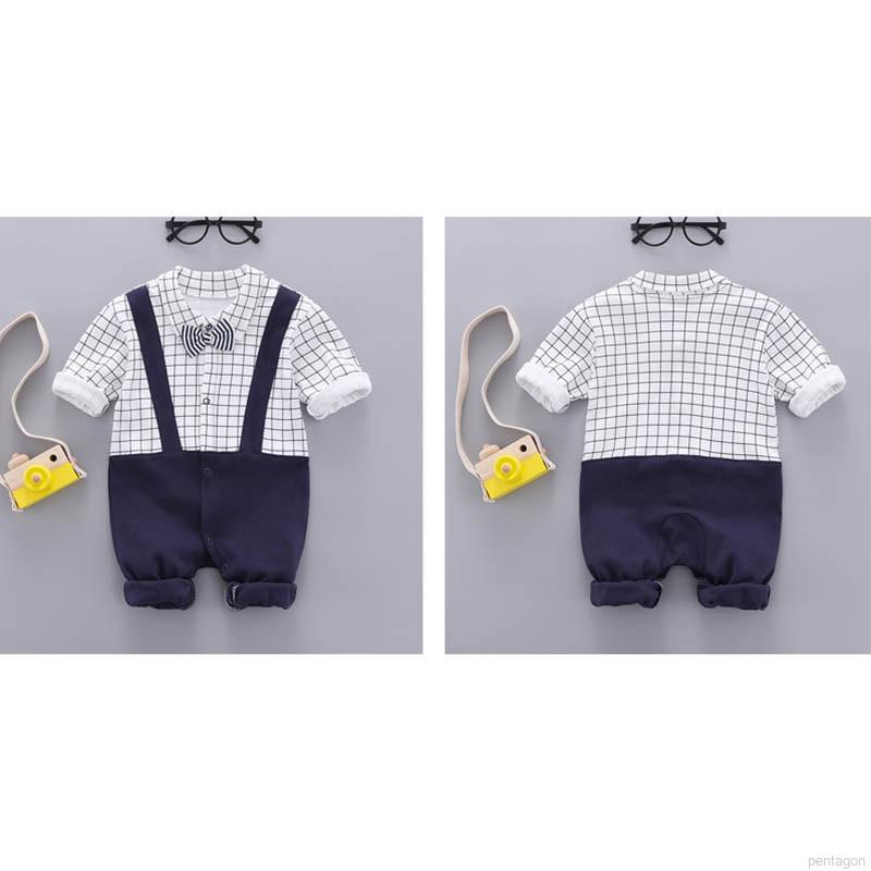 Fashion Baby Boy Gentleman Clothes Long Sleeve Plaid Printing Fake