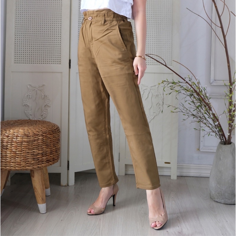 Himiso Voice Pants Women& 39;s Boyfriend Highwaist HW Pants / Twill Linen Office Pants 317 คุณภาพดี