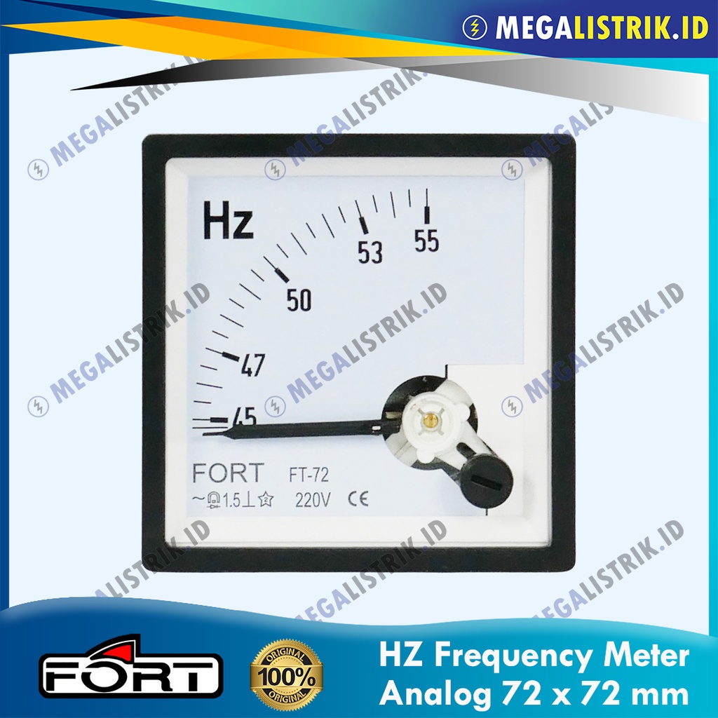 FORT HZ METER NEEDLE FT-72HZ / FREQUENCY 72 X 72 / FREQUENCY METER ANALOG 45-55 HZ 72X72