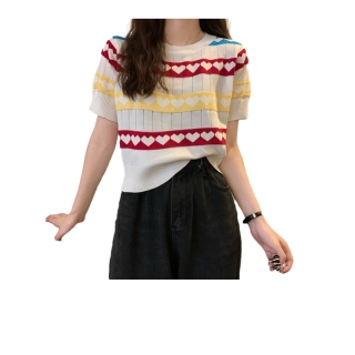 โปรโมชั่น : เสื้อไหมพรมแขนสั้นลายหัวใจ น่ารัก ขนาด Freesize