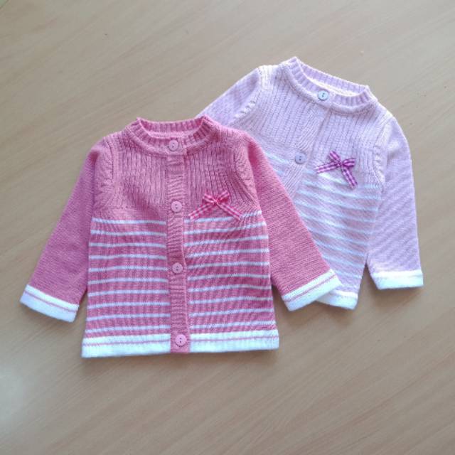 31202 คาร์ดิแกนผ้าถัก babygirl - ลาย Stripe+Ribbon
