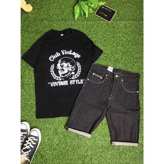 V.2เสื้อยืด เสื้อแขนสั้น โทนขาวดำ ลายวินเทจ กางเกงยีนส์ ขา3ส่วน ✔พร้อมส่ง✔
