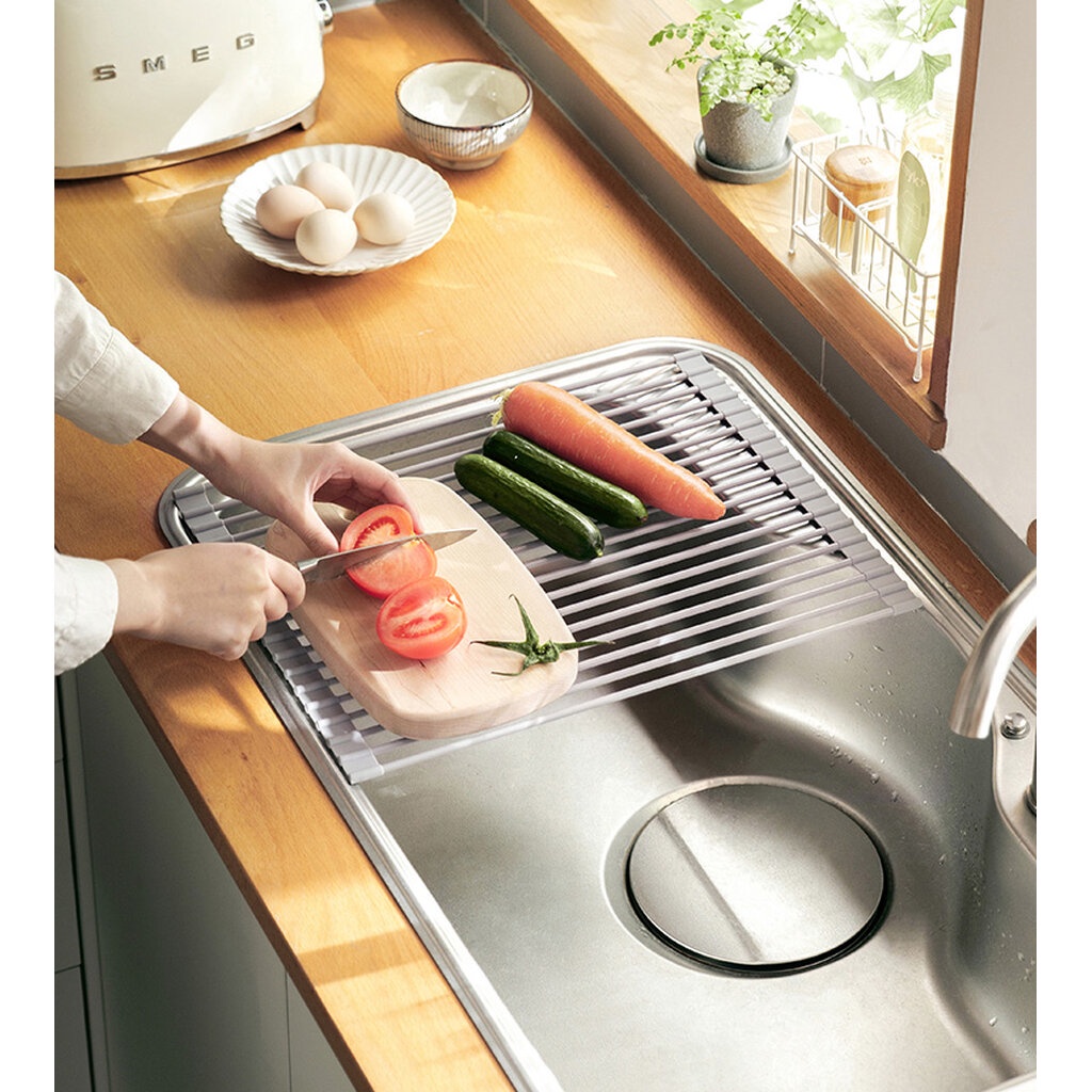 Omocha - Roller rack ที่วางเสริมสำหรับพักจานบริเวณอ่างล้างจาน ตะแกรงม้วนที่คว่ำจาน - รูปที่ 3