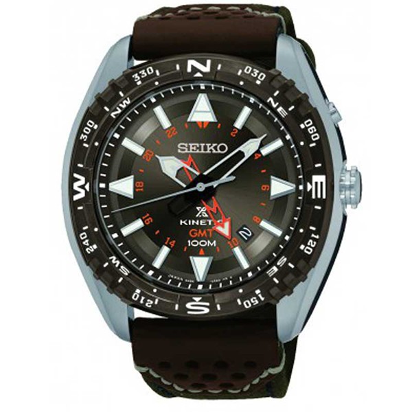 Seiko Prospex Kinetic GMT นาฬิกาสุภาพบุรุษ สายผ้า รุ่น SUN061P1 (Brown)