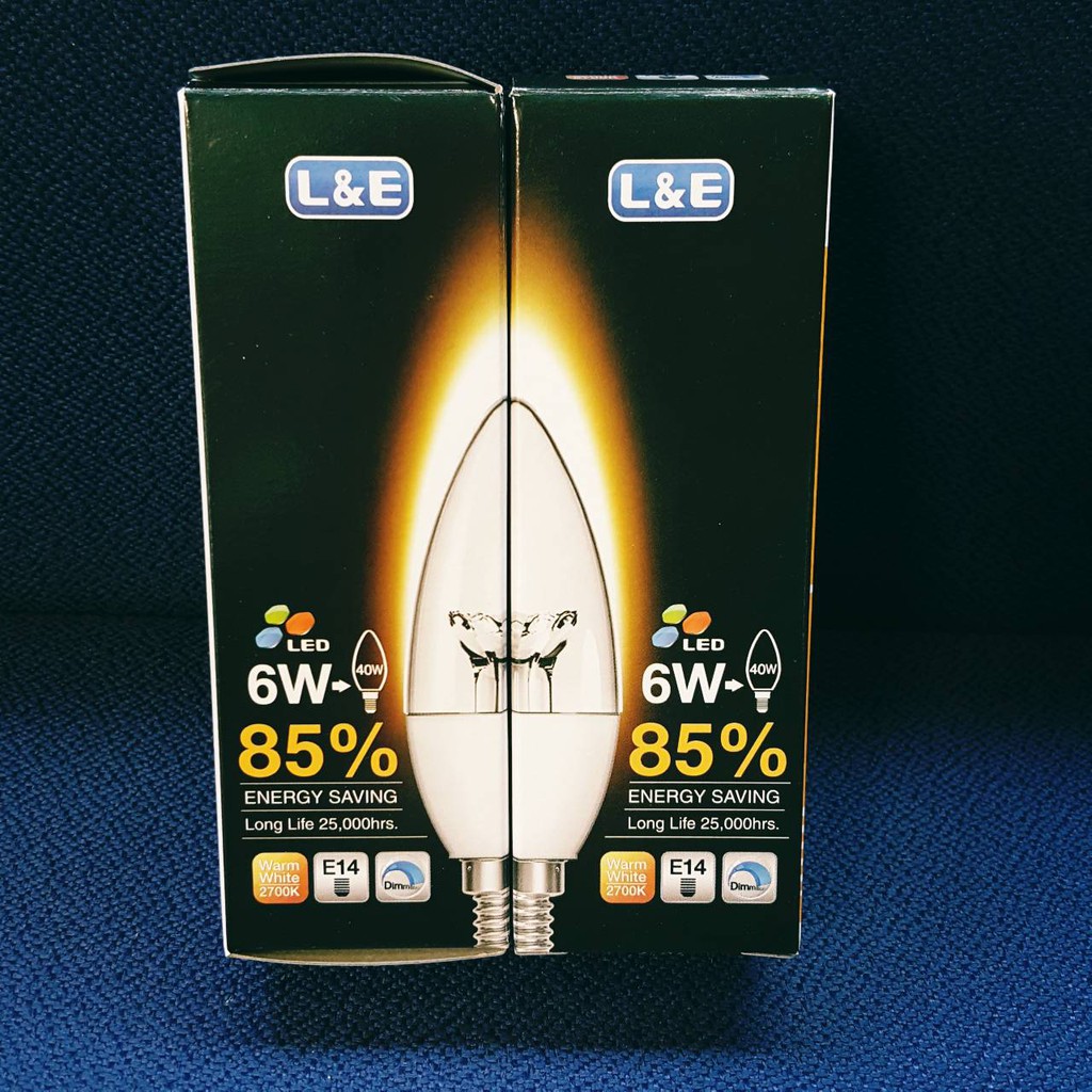 L&E LED Candle 6W / E14 / 2700K WARM WHITE (DIMMER) **หรี่ได้