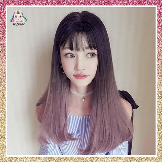 MORA วิกผม วิกผมยาว วิกผมหน้าม้า ผมปลอม Wig วิกผมเกาหลี สี Pink 60 CM