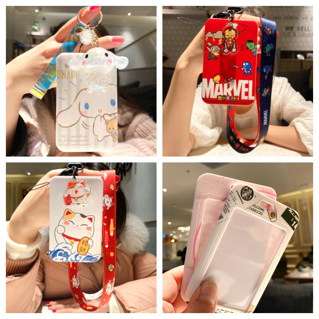 Sanrio Marvel Starbucks การ์ตูนน่ารัก Fortune Cat Hard Plastic Card Holder Card Case Card Slot Ezlin