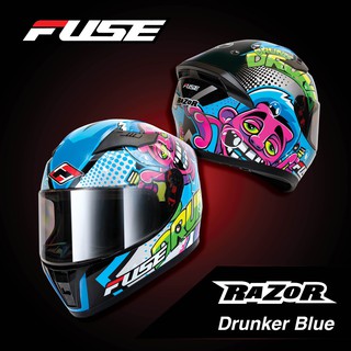 SaLe!! หมวกกันน็อค Fuse รุ่นRazor  ลาย Drunker Blue แถมฟรี!! ผ้าเช็ดทำความสะอาดชิลล์หน้าหมวกกันน็อคแบบพกพา LIQUIMOLY