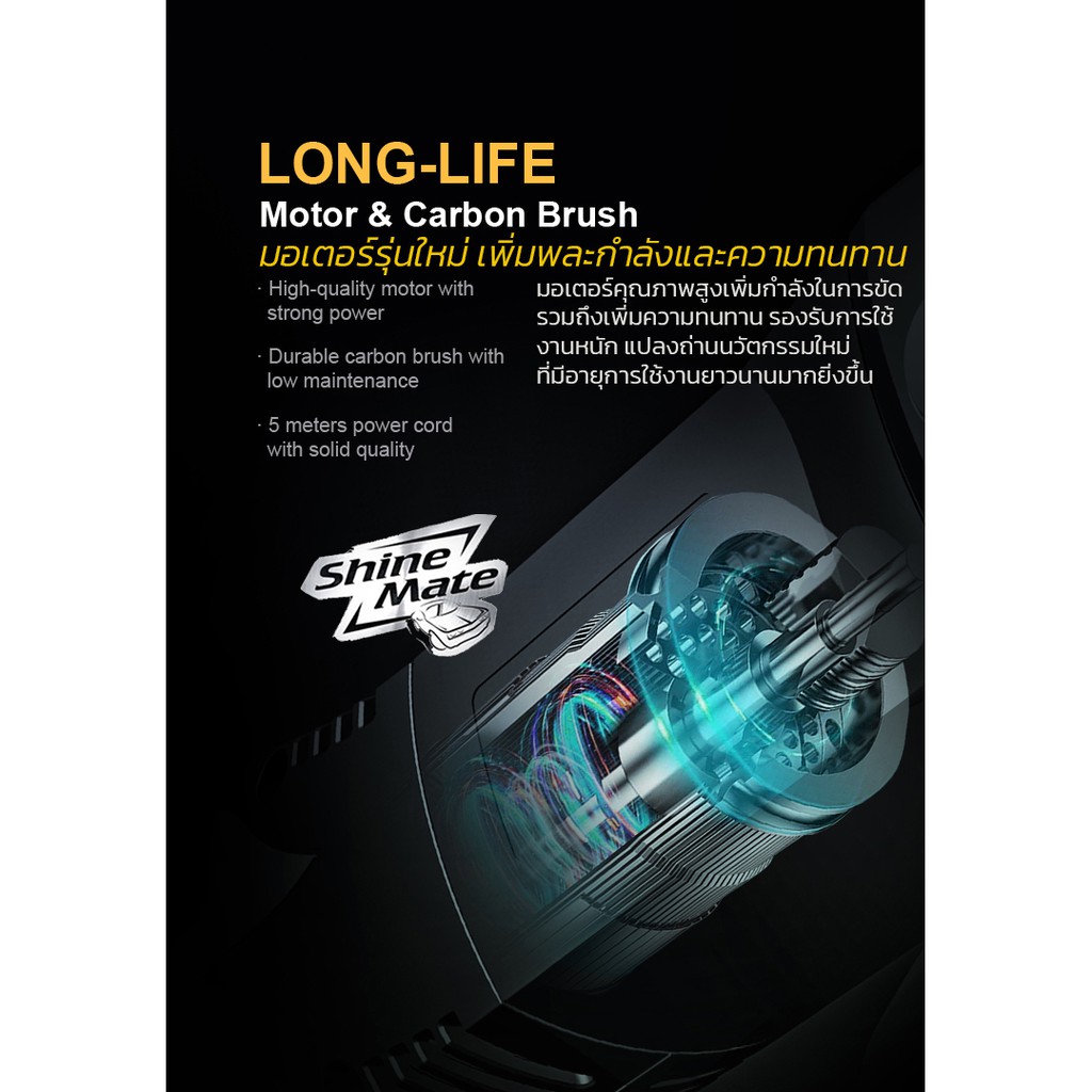 เครื่องขัดสีรถ Shine Mate รุ่น EX620 แป้น 6 นิ้ว Set C  ประกันศูนย์ไทย 2 ปี orbit 21mm ระบบ DA 1200W - รูปที่ 6