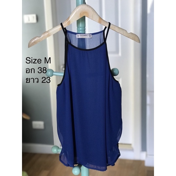 เสื้อสายเดี่ยว Pull&Bear size M สีน้ำเงินสด สภาพ 100 Shopee Thailand