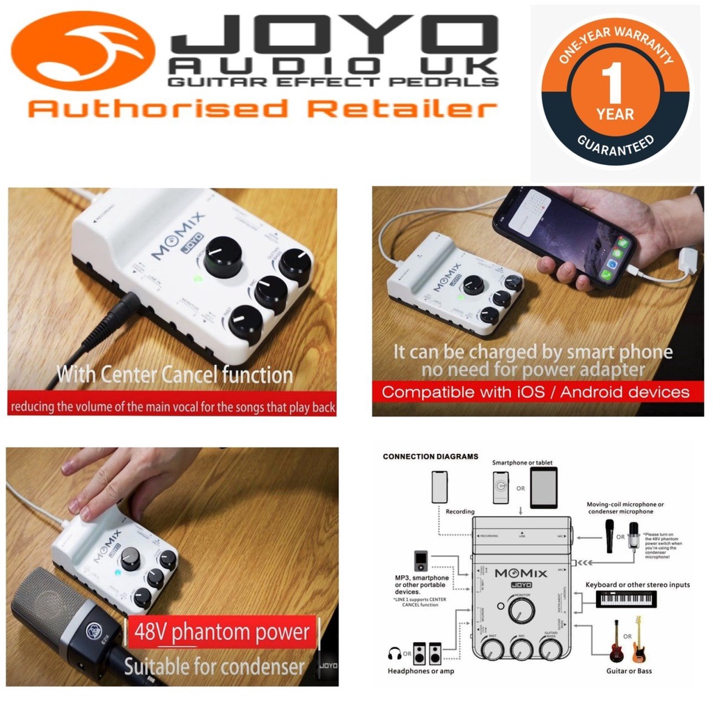 JOYO MOMIX Audio Interface สำหรับสมาร์ทโฟน อัดเสียงเครื่องดนตรีหรือไลฟ์สด Cover ได้ทั้ง Computer มือ