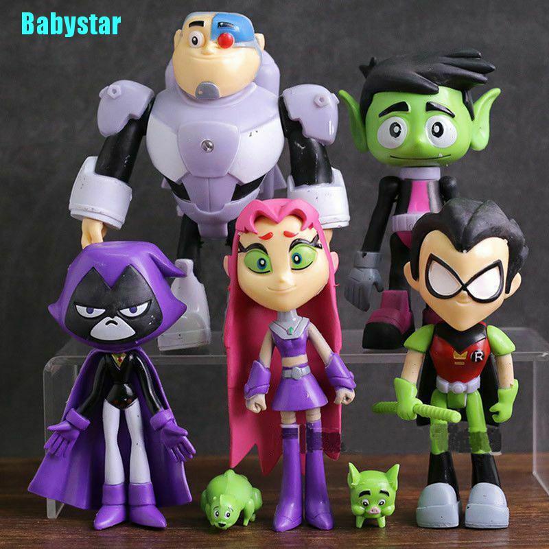 [Babystar] ฟิกเกอร์ Teen Titans Go Robin Cyborg Beast Boy Raven ของเล่นสําหรับเด็ก 7 ชิ้น ต่อชุด